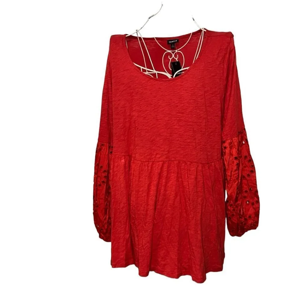 NEW WITH TAGS TORRID Beautiful Cotton Modal Slub Scoop Neck‎ Eyelet Sleeve Inset